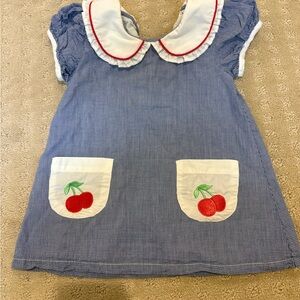 Blue Gingham Cherry Pocket Dress with Peter Pan Collar